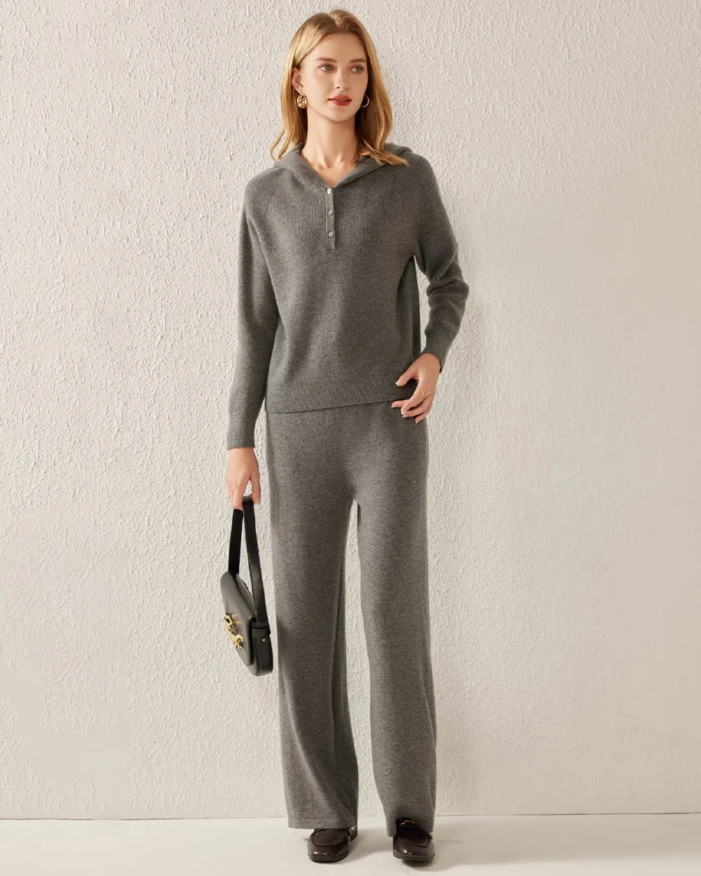 Luxury V-Neck Hooded Cashmere Sweater for Women - Soft & Warm Winter Pullover - Perfect for Casual Outfits, Office Wear & Cozy Evenings