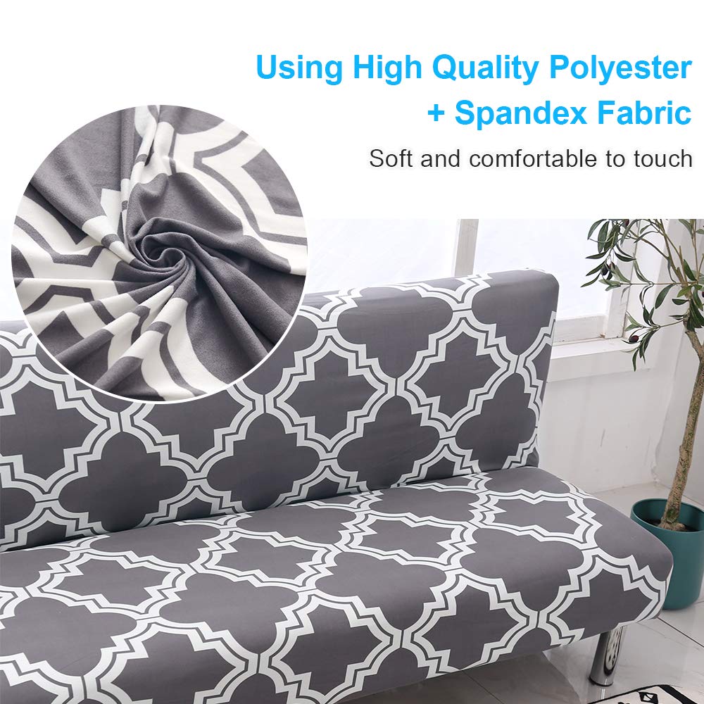 Stretch Elastic Futon Cover for Armless Sofa - Detachable Slipcover for Reclining & Folding Sofa Beds - Couch Protector with 12 Patterns - Perfect for Living Room, Dorm & Guest Room Furniture Protection