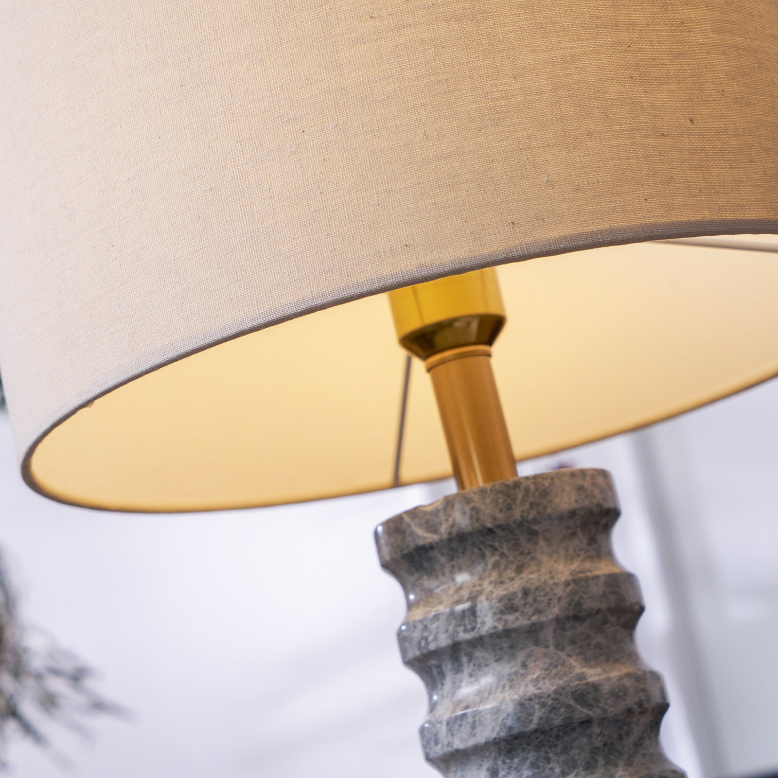 Rivara Modern Stone Table Lamp - Natural Stone Base with Fabric Shade for Bedroom, Living Room, and Office Decor