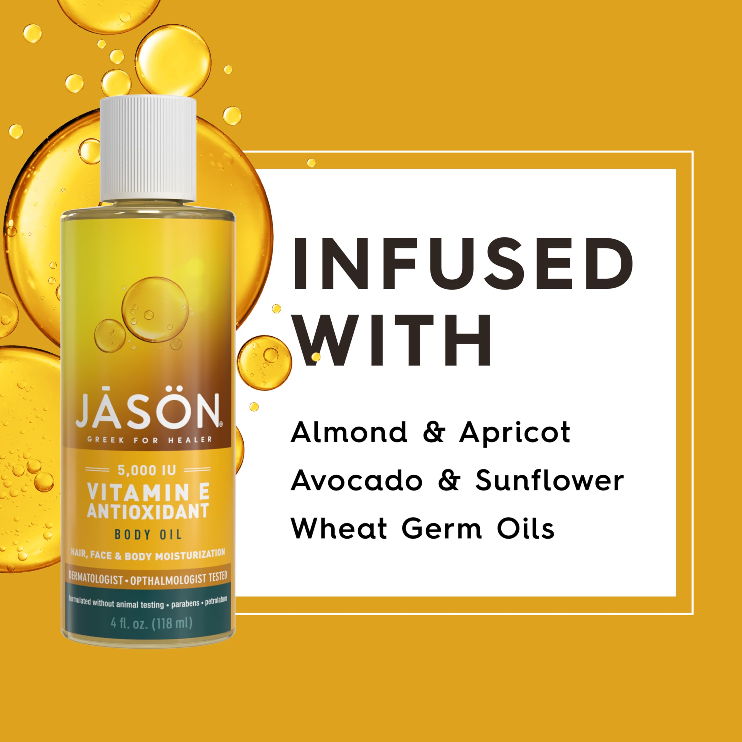 JASON Vitamin E 5,000 IU Moisturizing Body Oil - Hydrating for Hair, Face & Skin - 4 fl oz - Perfect for Dry Skin Care & Daily Beauty Routine