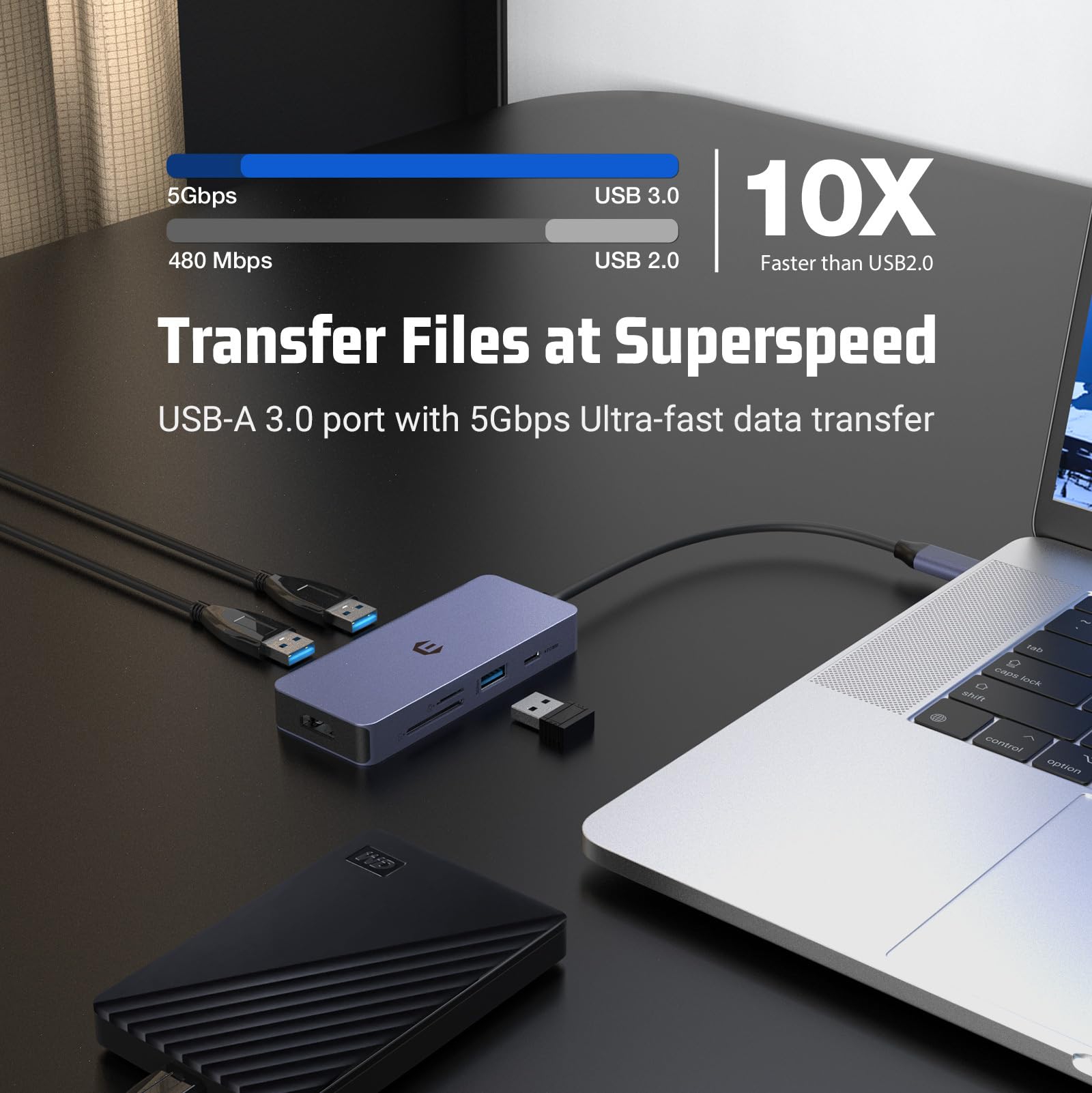 7-in-1 USB C Hub with HDMI, 100W PD Charging, 3 USB 3.0 Ports, SD/TF Card Reader - Multi-Port Adapter for MacBook, Dell, HP & More - Perfect for Home Office, Travel & Video Conferencing