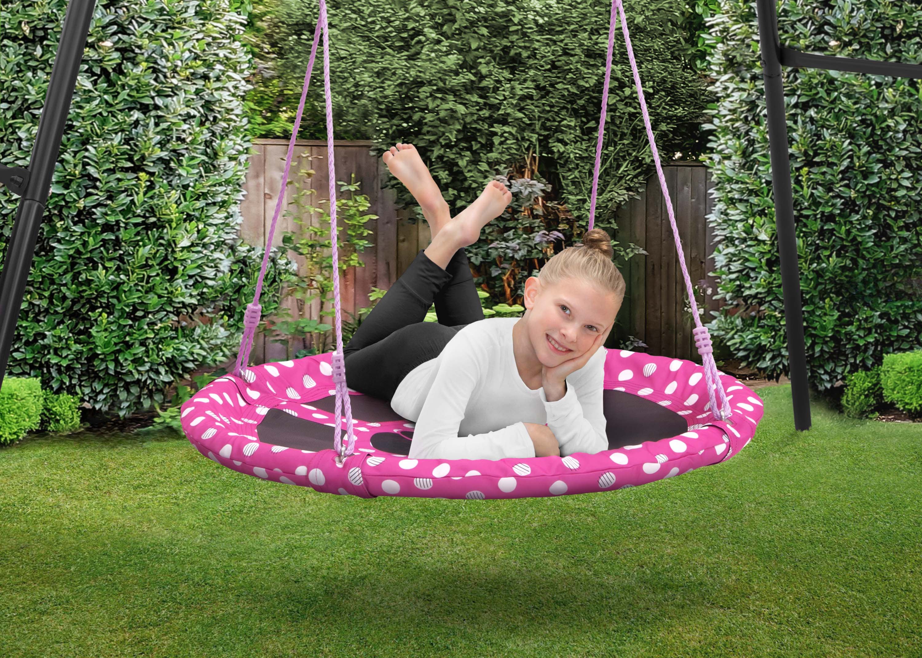 Minnie Mouse 40 Inch Saucer Swing for Kids - Outdoor Play Equipment for Backyard, Park, and Playground Fun