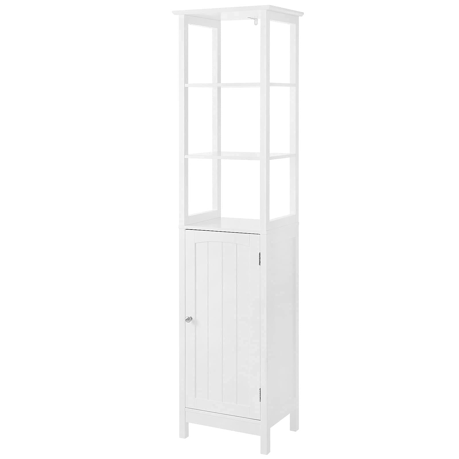 VASAGLE 3-Tier Floor Cabinet - White Bathroom Storage Cabinet with Shelves, Freestanding Linen Tower, Wooden Cupboard for Bathroom, Bedroom & Living Room Organization | Space-Saving Home Decor Solution