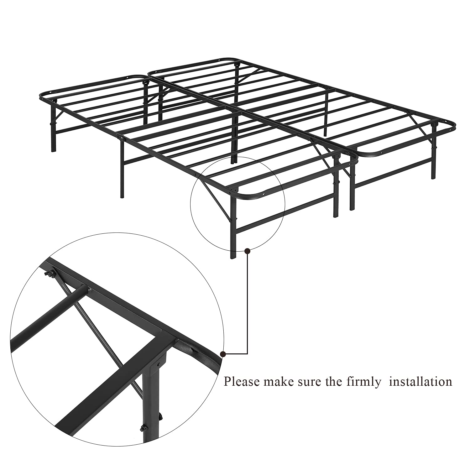 VECELO 14 Inch King Size Metal Bed Frame - Tool-Free Assembly, Noise-Free Design, Foldable Platform (Replaces Box Spring) - Perfect for Guest Rooms, Apartments & Dormitories