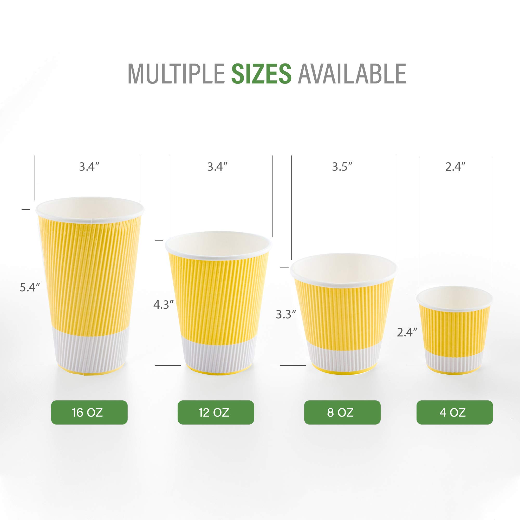 16oz Disposable Paper Coffee Cups - 25 Pack Leakproof & Insulated Ripple Wall Hot Cups | Eco-Friendly, Recyclable Light Yellow | Perfect for Restaurants, Cafes, Office Breakrooms & Home Use