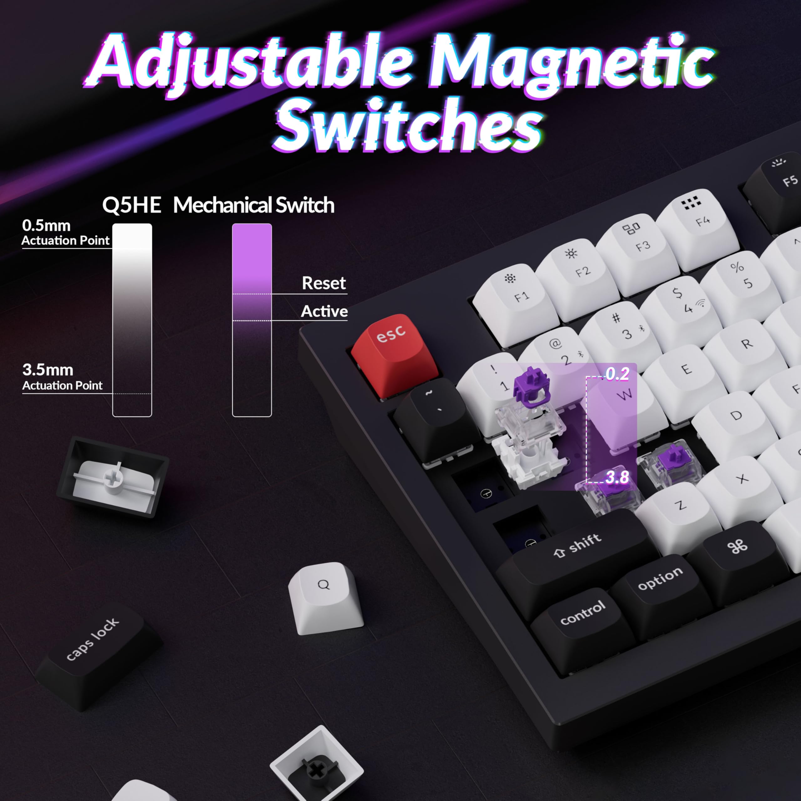 Keychron Q5 HE Wireless Gaming Keyboard with Hall Effect Gateron Double-Rail Magnetic Switches - Adjustable Actuation, 2.4GHz/Bluetooth/Wired, QMK RGB Backlit, Aluminum Frame for Mac/Windows/Linux (Black) | Perfect for Competitive Gaming, Office Work & Programming