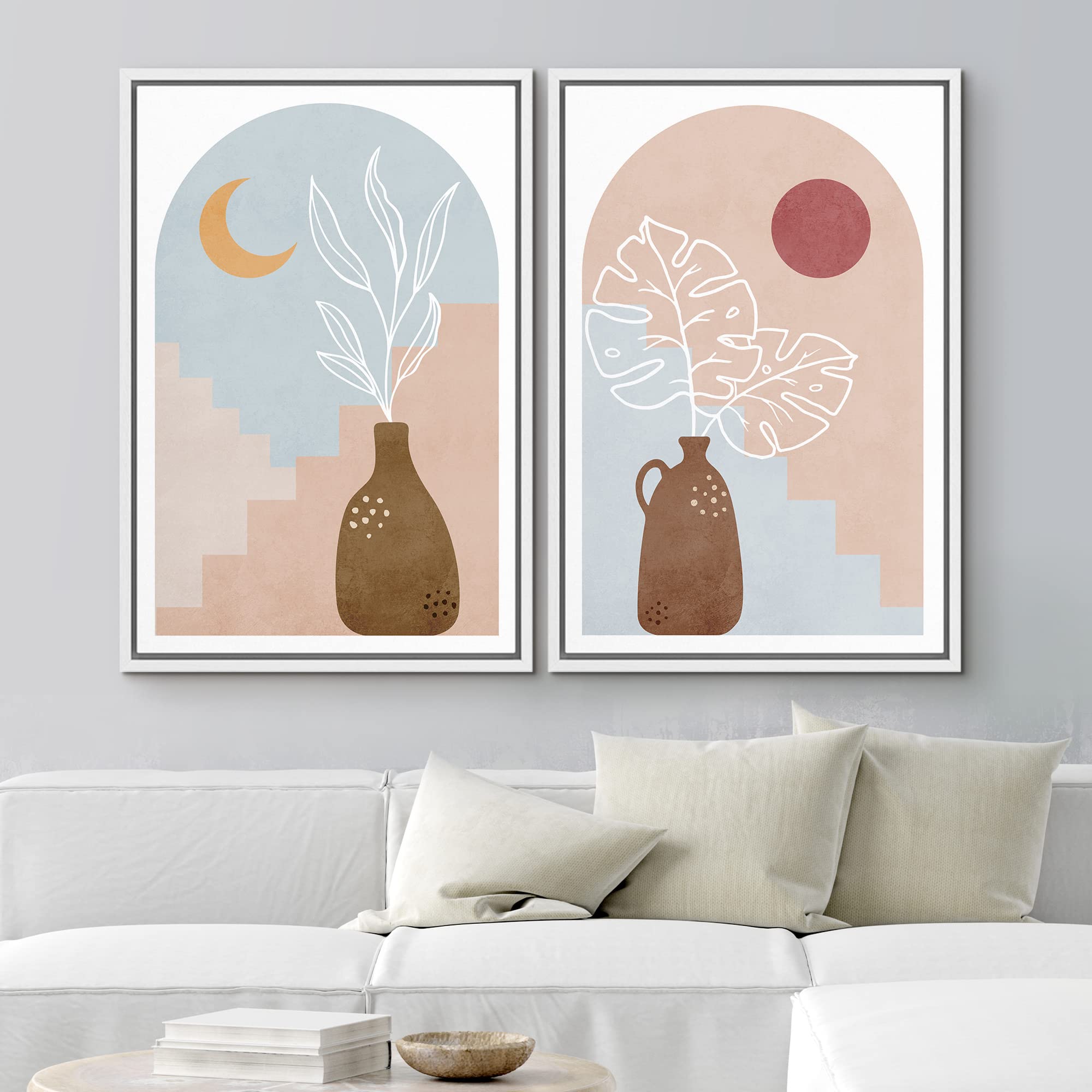 Ashbrook Framed Wall Art Print Set - Mediterranean Style Jungle Plants & Animals Nature Illustrations, Modern Bohemian Decor for Living Room, Bedroom, Office - 16x24 Inches White Frame | Perfect for Home Decor, Housewarming Gifts & Relaxing Spaces