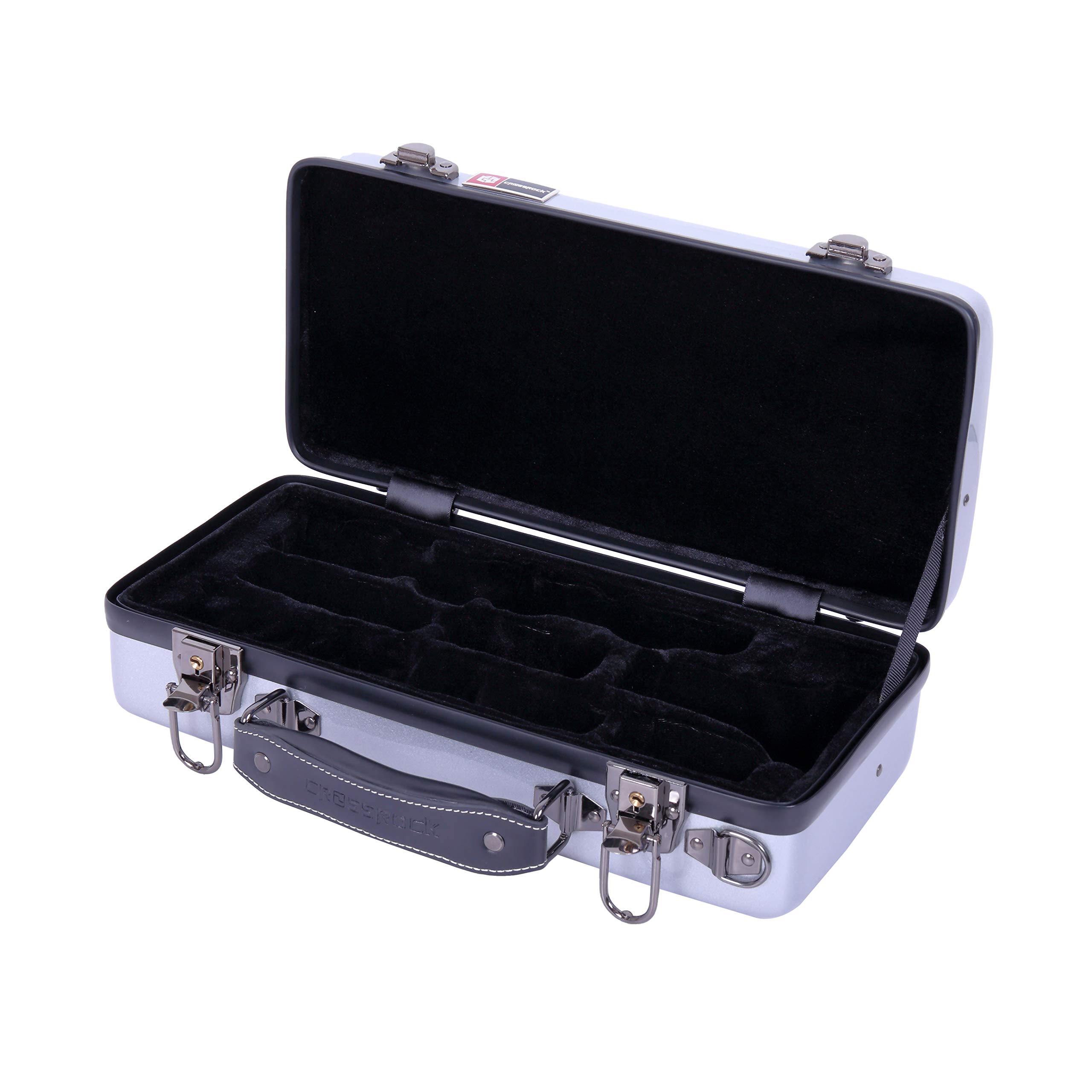 Crossrock CRF1000CLSL Fiberglass Hardshell Clarinet Case with Backpack Straps - Silver | Professional Instrument Protection for School, Band & Travel Use