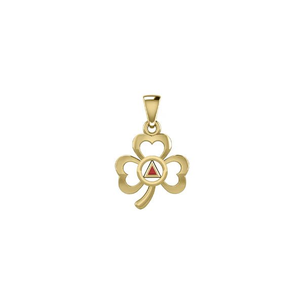 Celtic Shamrock 14K Yellow Gold Pendant with Inlaid Recovery Symbol - Irish Jewelry for Women, St. Patrick's Day Gift, Recovery & Sobriety Necklace