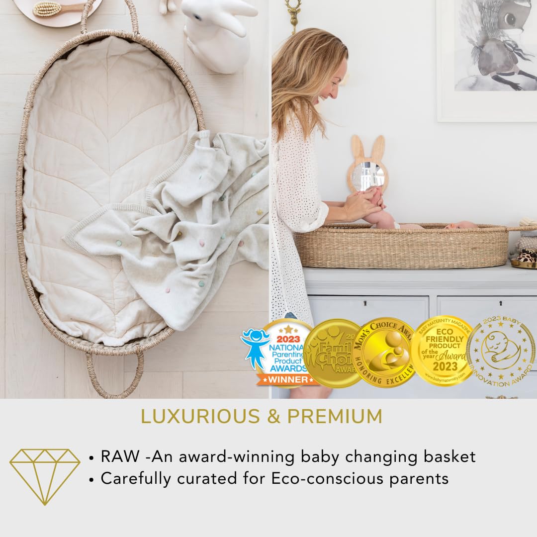 Premium Organic Baby Nursery Bundle - Handmade Matching Baby Changing Basket & Diaper Caddy Organizer for Newborn Essentials | Perfect for Nursery Organization & Baby Shower Gifts