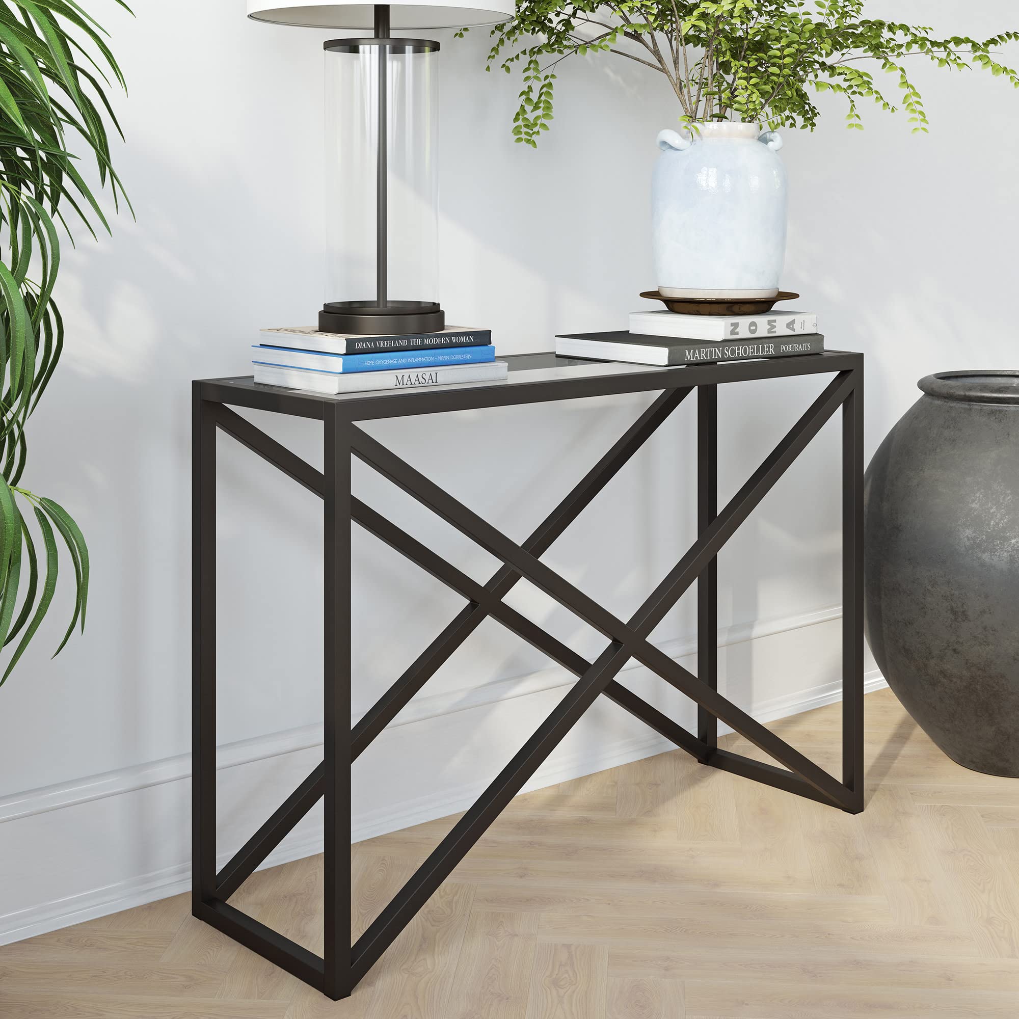 Calix 42-Inch Wide Rectangular Console Table in Blackened Bronze - Elegant Entryway Furniture for Hallway, Living Room & Foyer Decor