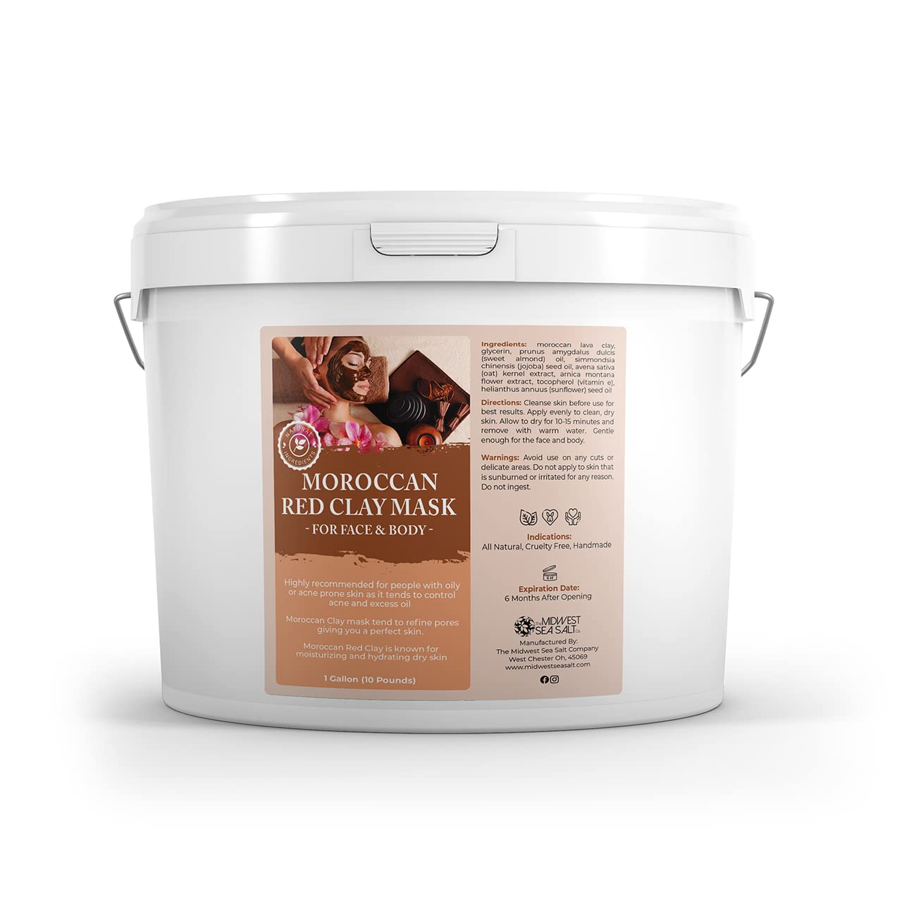 Moroccan Red Clay Mask - 10lbs (128oz) - Natural Oil Absorbing & Deep Cleansing Face Mask for Acne, Blackheads & Oily Skin - DIY Spa & Skincare Treatment at Home