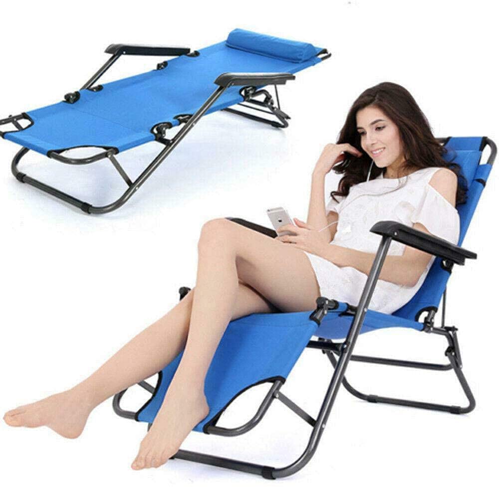 Portable Folding Beach Chair with Pillow - Adjustable Reclining Lounge Chair for Outdoor, Camping, Patio, Pool & Lawn - Lightweight & Comfortable for Sunbathing, Relaxing & Travel (Blue)