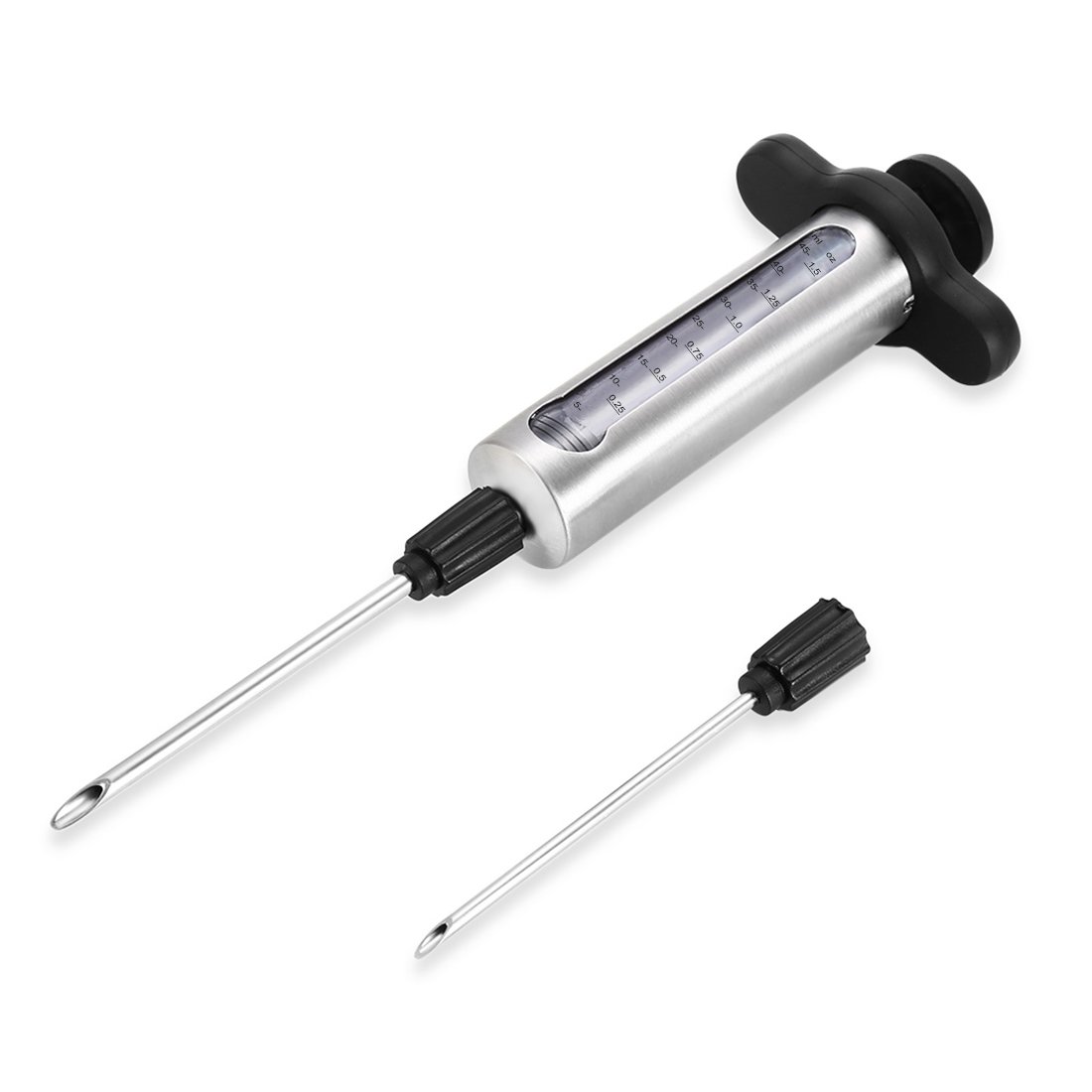 Premium Stainless Steel Meat Injector Kit - 2 Professional Marinade Needles with Measurement Window & Cleaning Brushes - Perfect for BBQ, Grilling, Smoking, and Home Cooking