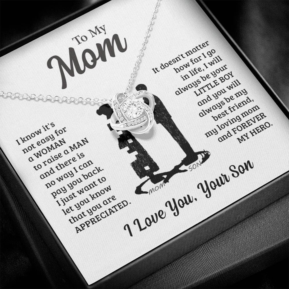 Meaningful Mother's Day Necklace Gift for Mom from Son - Heartfelt Message Pendant Jewelry in Elegant Gift Box | Birthday, Christmas & Special Occasion Present for Mother