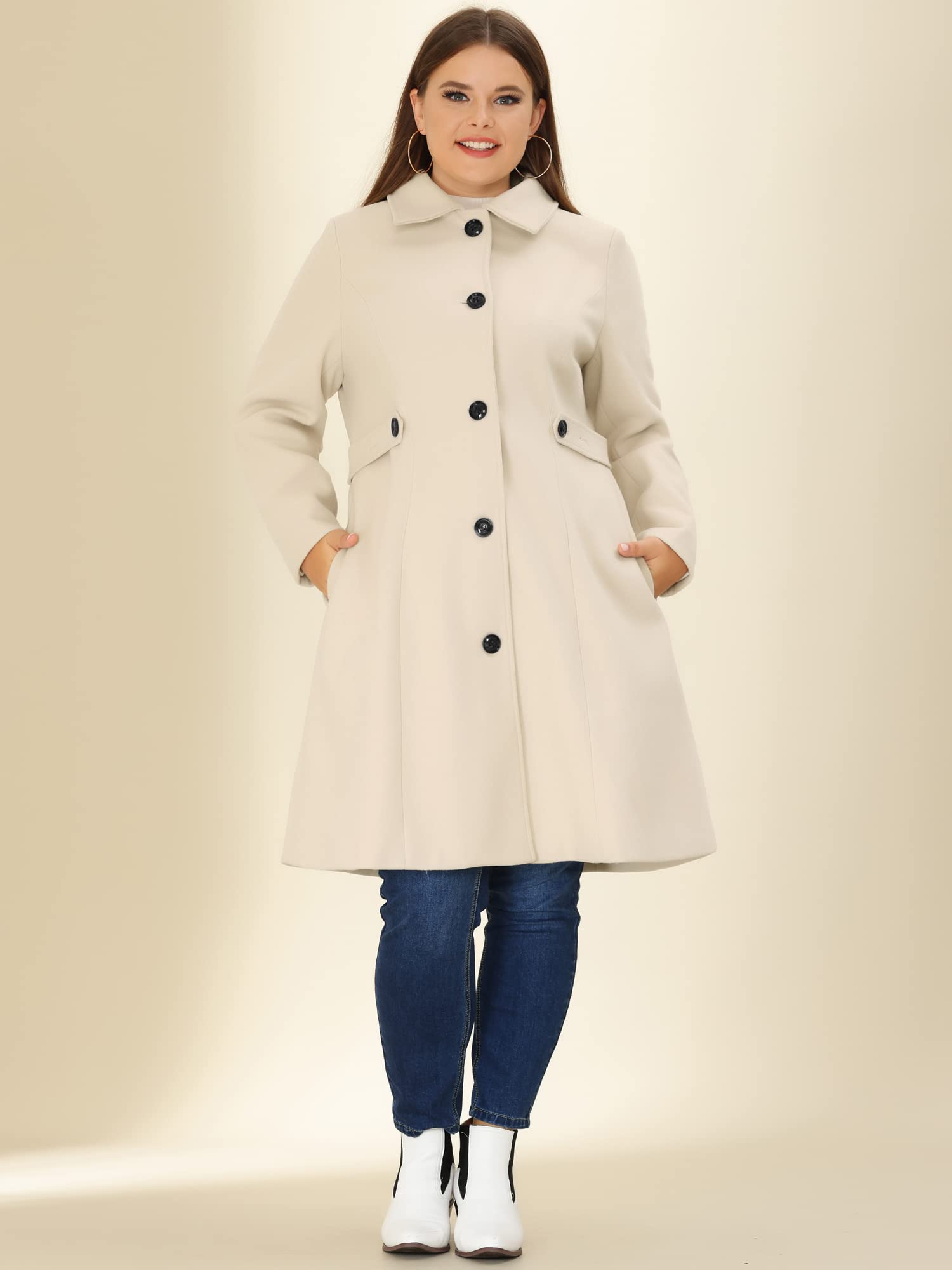 Agnes Orinda Women's Plus Size Single Breasted Belted Winter Long Coat - Warm Wool Blend Trench Coat for Cold Weather, Office Wear & Holiday Outfits