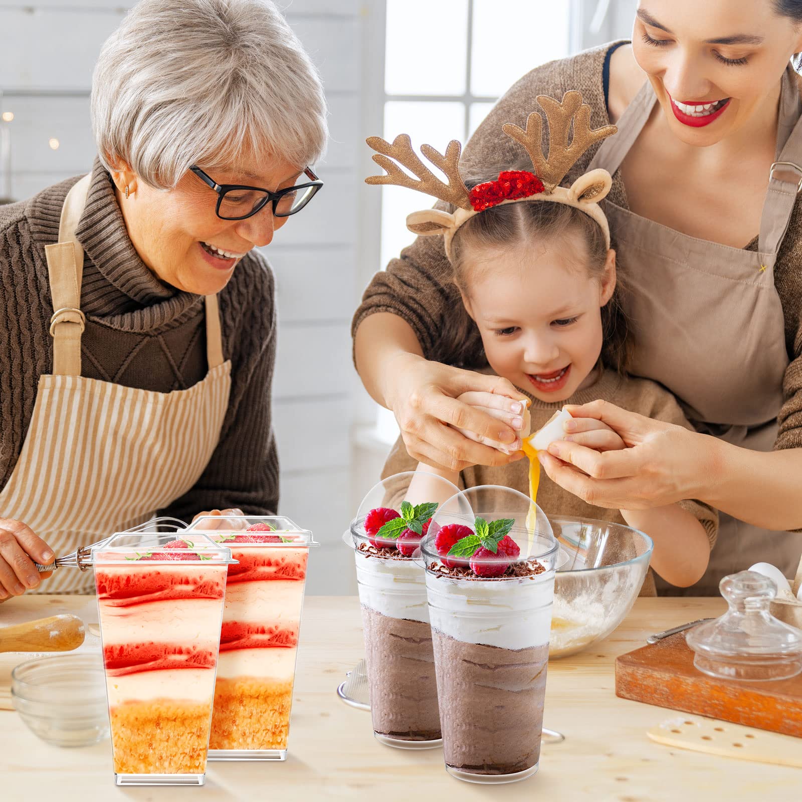 Nuogo 100-Pack Clear Plastic Mini Dessert Cups with Lids & Spoons - Disposable Square Parfait Containers & Round Cake Cups for Party Appetizers, Pudding, Ice Cream, Yogurt | Perfect for Catering, Wedding, Baby Shower & Holiday Dessert Displays