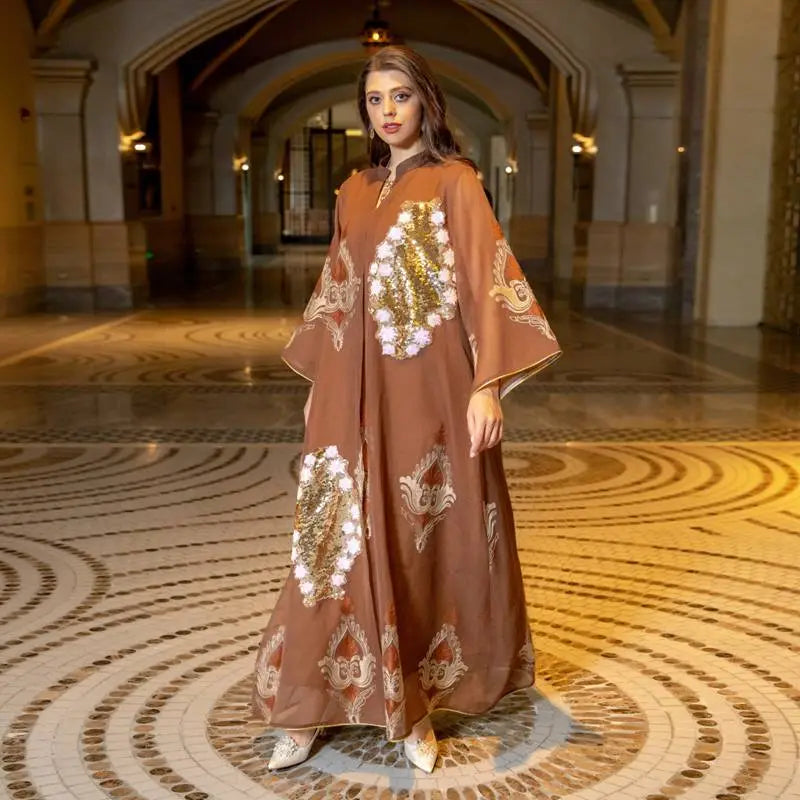 Elegant Sequin & Embroidered Women's Caftan Kaftan Dress - Eid Jalabiya for Special Occasions & Evening Parties
