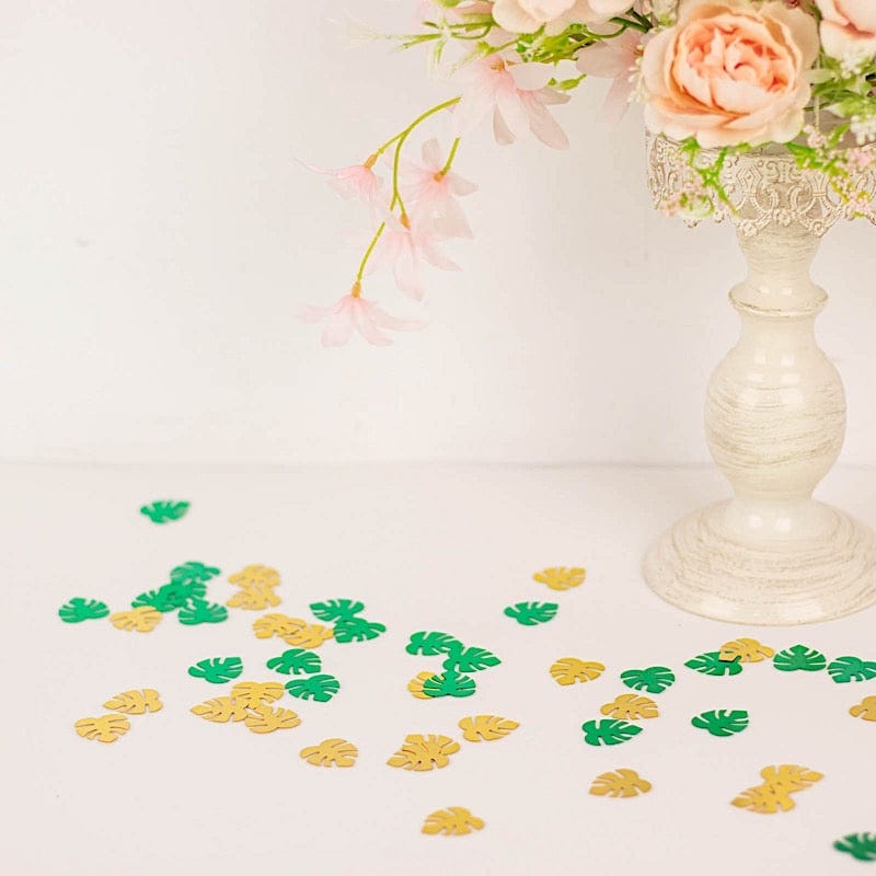 15g Metallic Tropical Leaves Confetti - Green and Gold Party Decorations for Weddings, Baby Showers & Tropical Themed Events