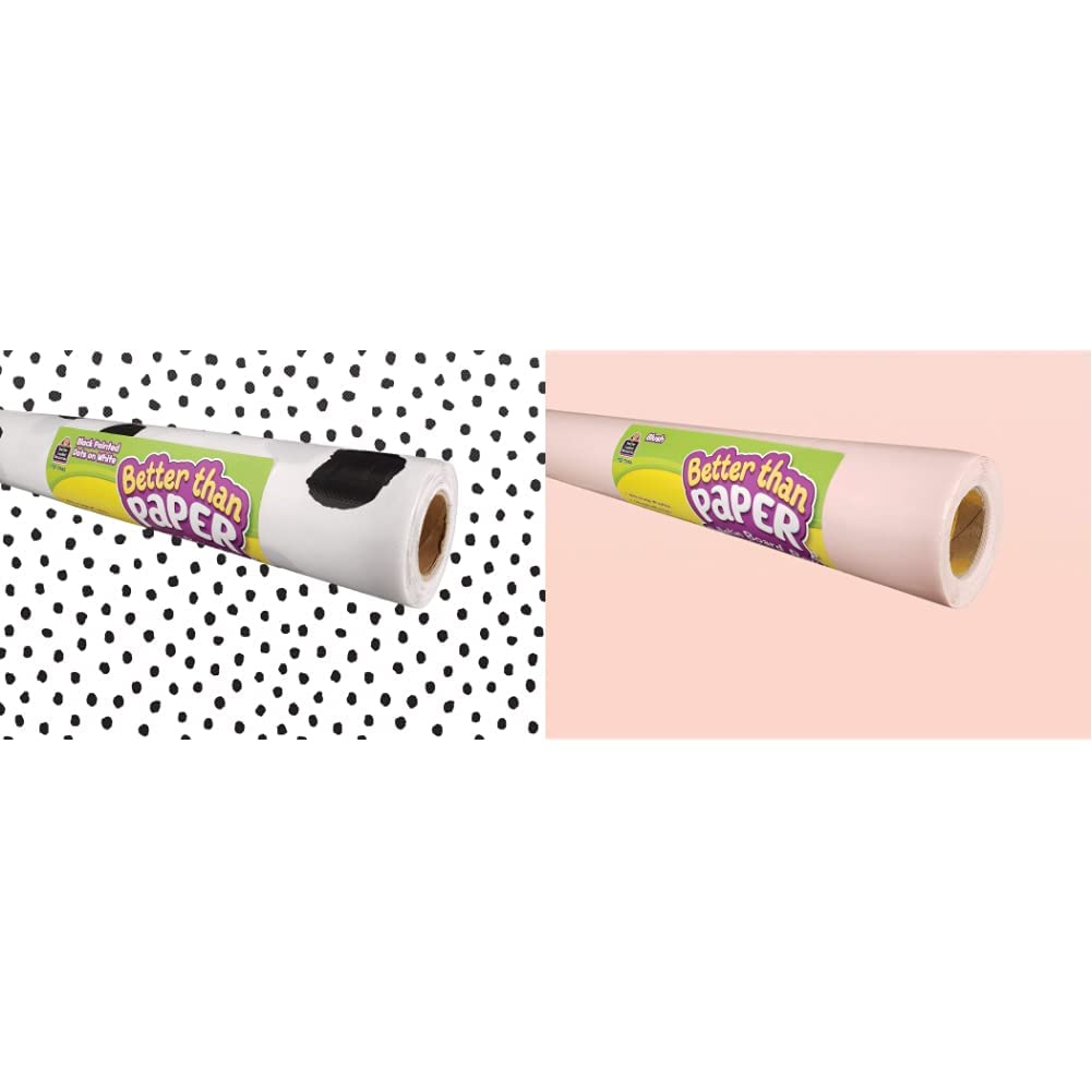 Black Painted Dots on White & Blush Better Than Paper® Bulletin Board Rolls - Durable Classroom Decor for Walls, Doors & Bulletin Boards - Perfect for Teachers & School Decorations