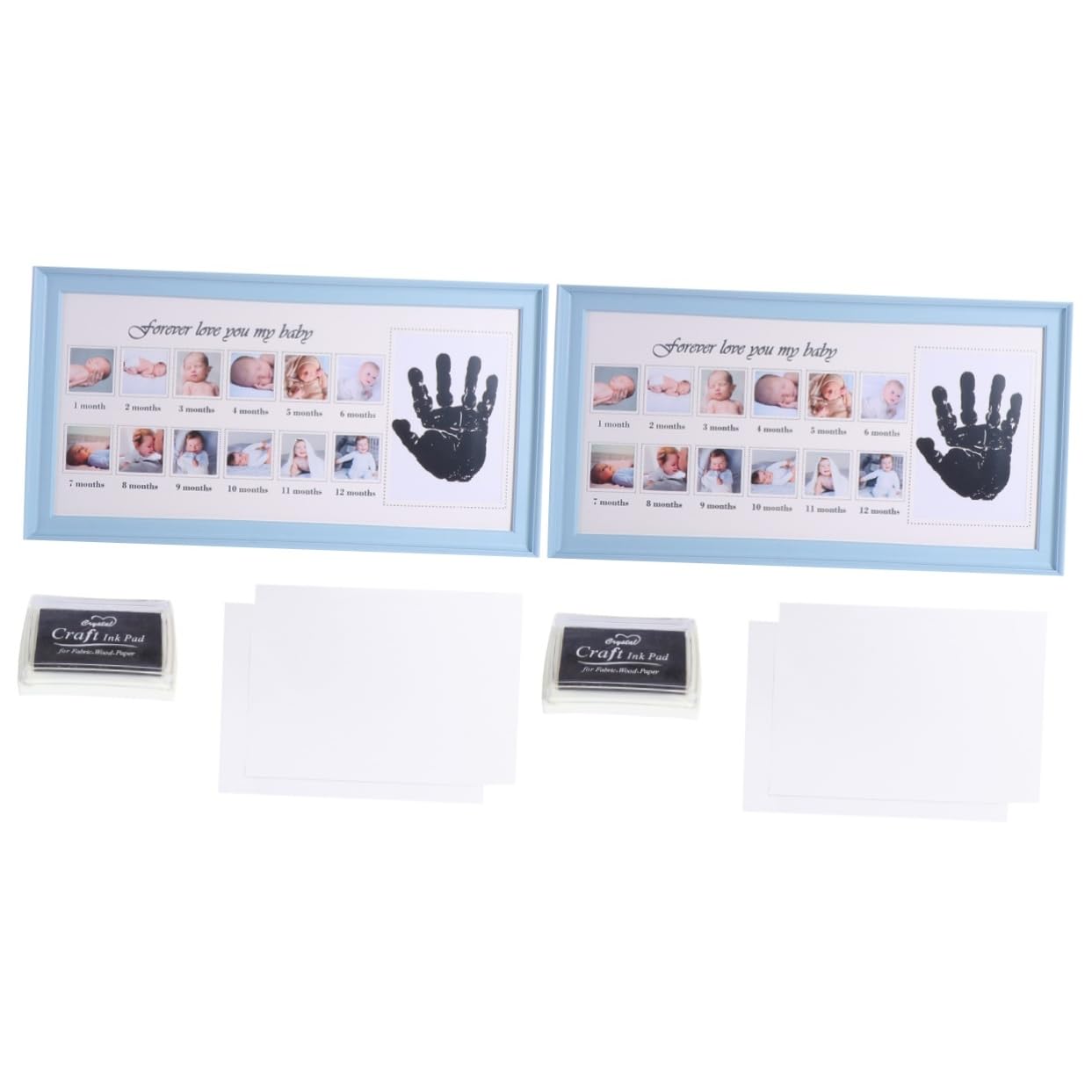 UPKOCH 2-Pack Blue Growth Record Photo Frames - Baby Memory Keepsake Display for Nursery, Birthday Milestones & Family Wall Decor