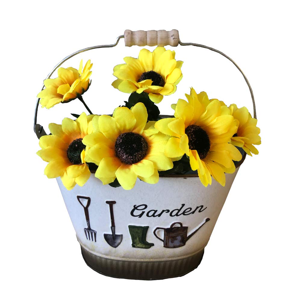 Ashlyric Decorative Metal Bucket Planter with Handle - Oval Iron Succulent & Flower Pot for Indoor Plants, Home Garden Decor, Outdoor Party Centerpiece | Perfect for Living Room, Patio, Wedding Decorations