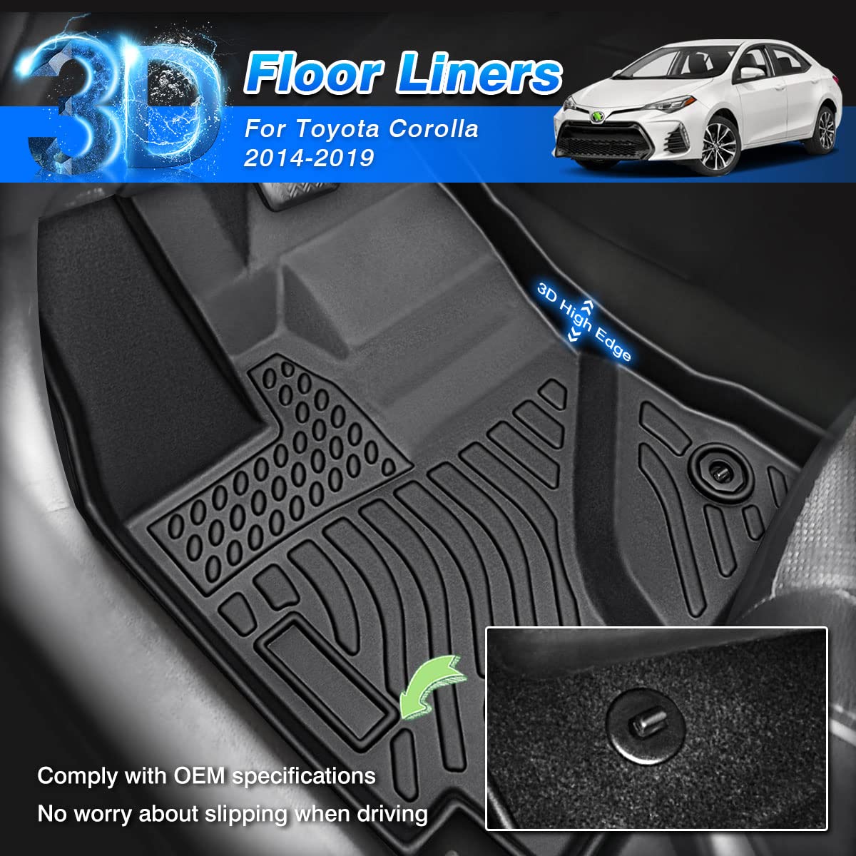 Custom Fit All-Weather Floor Mats for Toyota Corolla 2014-2019 Sedan (Automatic Transmission) | Durable Car Accessories | Perfect for Winter, Rainy Days & Daily Commute