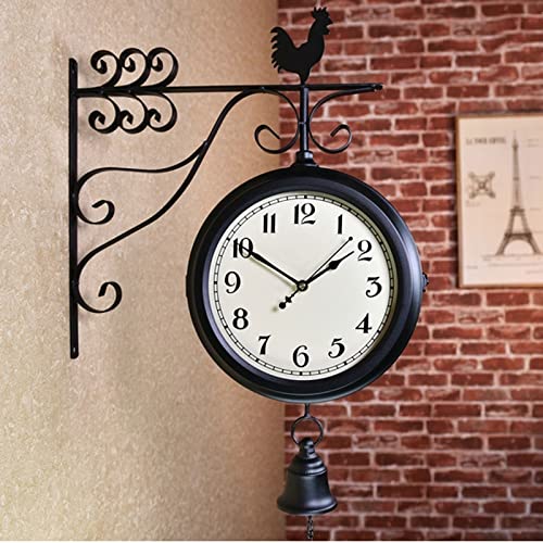 Silent Non-Ticking Wrought Iron Wall Clock - 360° Rotating Double-Sided Retro Round Clock for Living Room, Home Office & School Decor - Easy to Read Decorative Hanging Clock for Bedroom, Kitchen, and Workspace