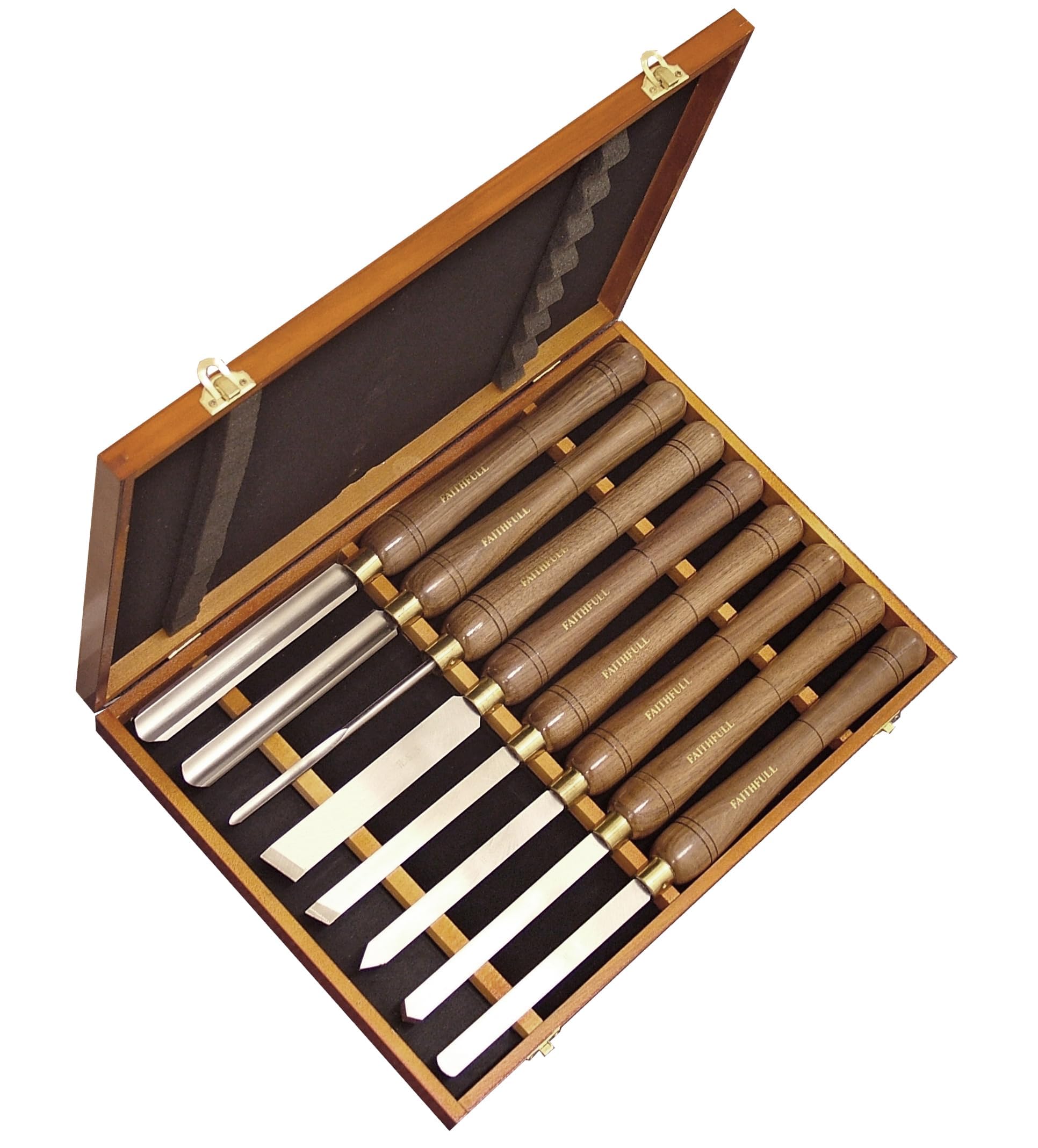 Faithfull Premium HSS Turning Chisel Set - 8-Piece Woodworking Tools in Wooden Gift Box for Hardwood & Softwood | Ideal for Woodturning, Furniture Making & DIY Projects