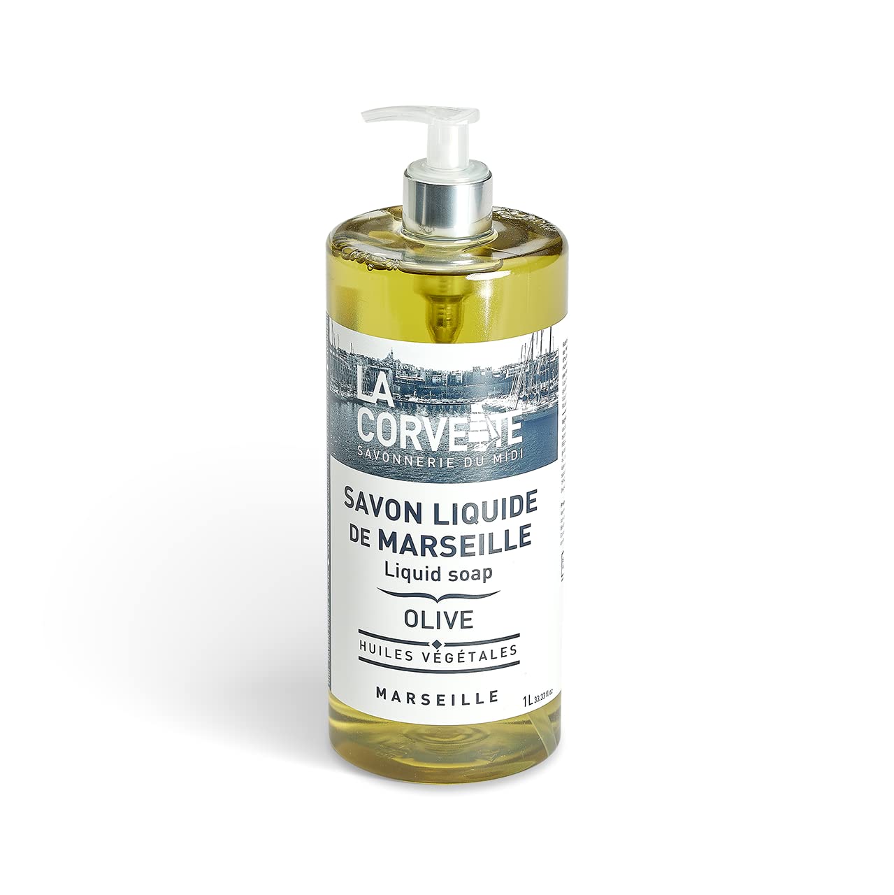 La Corvette Liquid Marseille Soap with Olive Oil - 1L Bottle | Natural Hand & Body Wash for Sensitive Skin | Perfect for Home, Spa & Travel Use