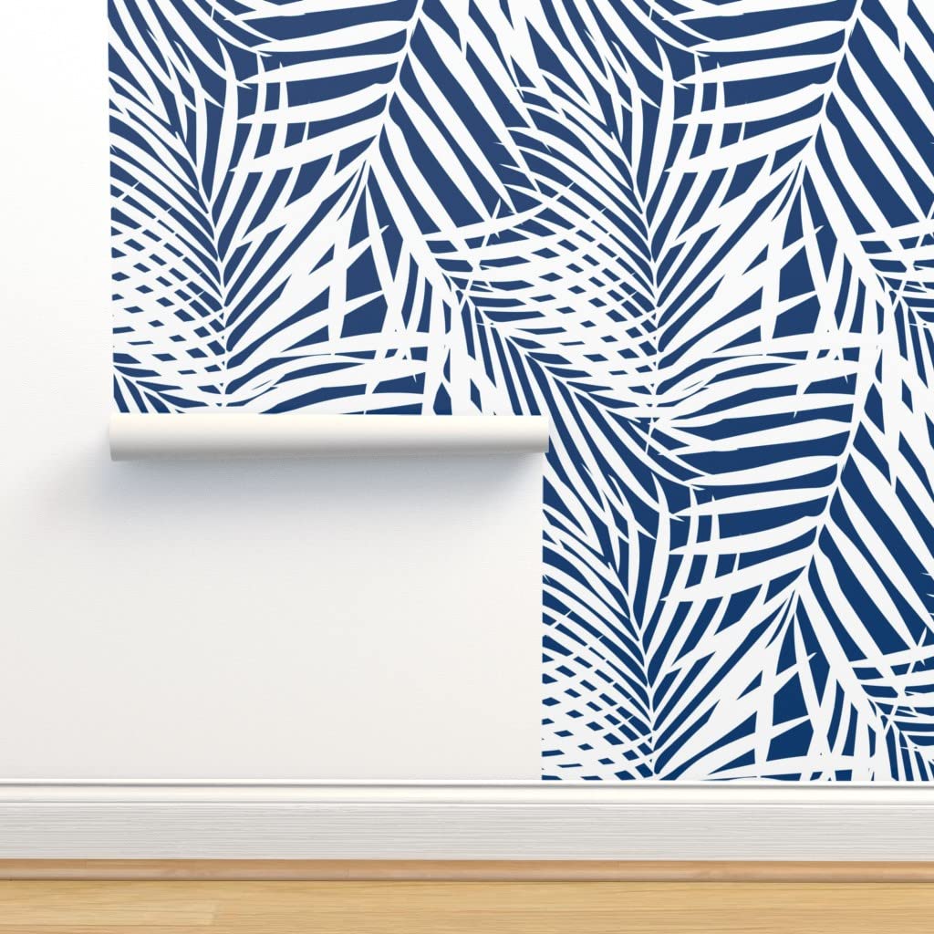 Peel & Stick Wallpaper Swatch - White Navy Palm Frond Tropical Island Coastal Jungle Removable Wallpaper | Self-Adhesive Wall Decor for Bedroom, Bathroom, Nursery & Home Office