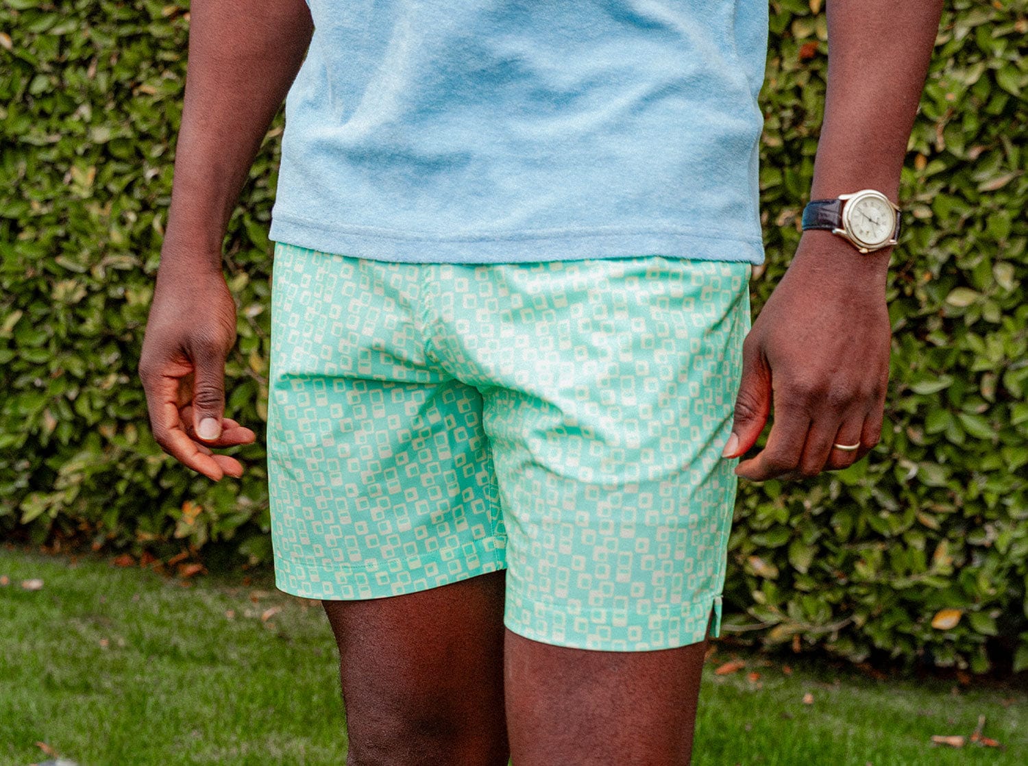 Men's Retro Swim Trunks - Mid Mod Print Mint Green Quick Dry Swim Shorts for Beach, Pool & Summer Vacation