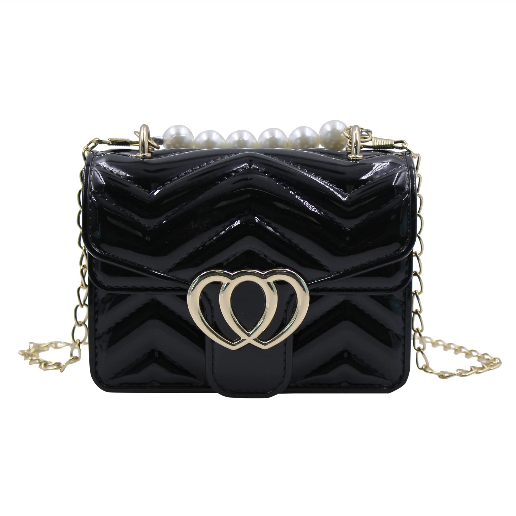 Mini Jelly Purse for Girls & Women - Fashion Shoulder Crossbody Bag with Pearls, Top Handle Candy Handbag (Black) - Perfect for Parties, School & Daily Use