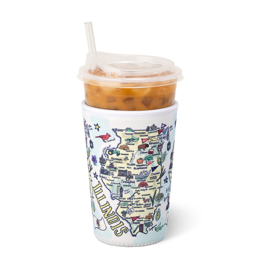 Illinois Medium Iced Cup Coolie - Insulated Beverage Sleeve for Coffee, Tea, and Cold Drinks - Perfect for Home, Office, and Travel Use