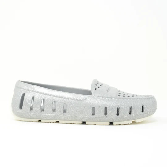 Floafers Silver Glitter Driver Shoes - Women's Comfortable Slip-On Loafers for Driving & Casual Wear | Perfect for Work, Travel & Everyday Use