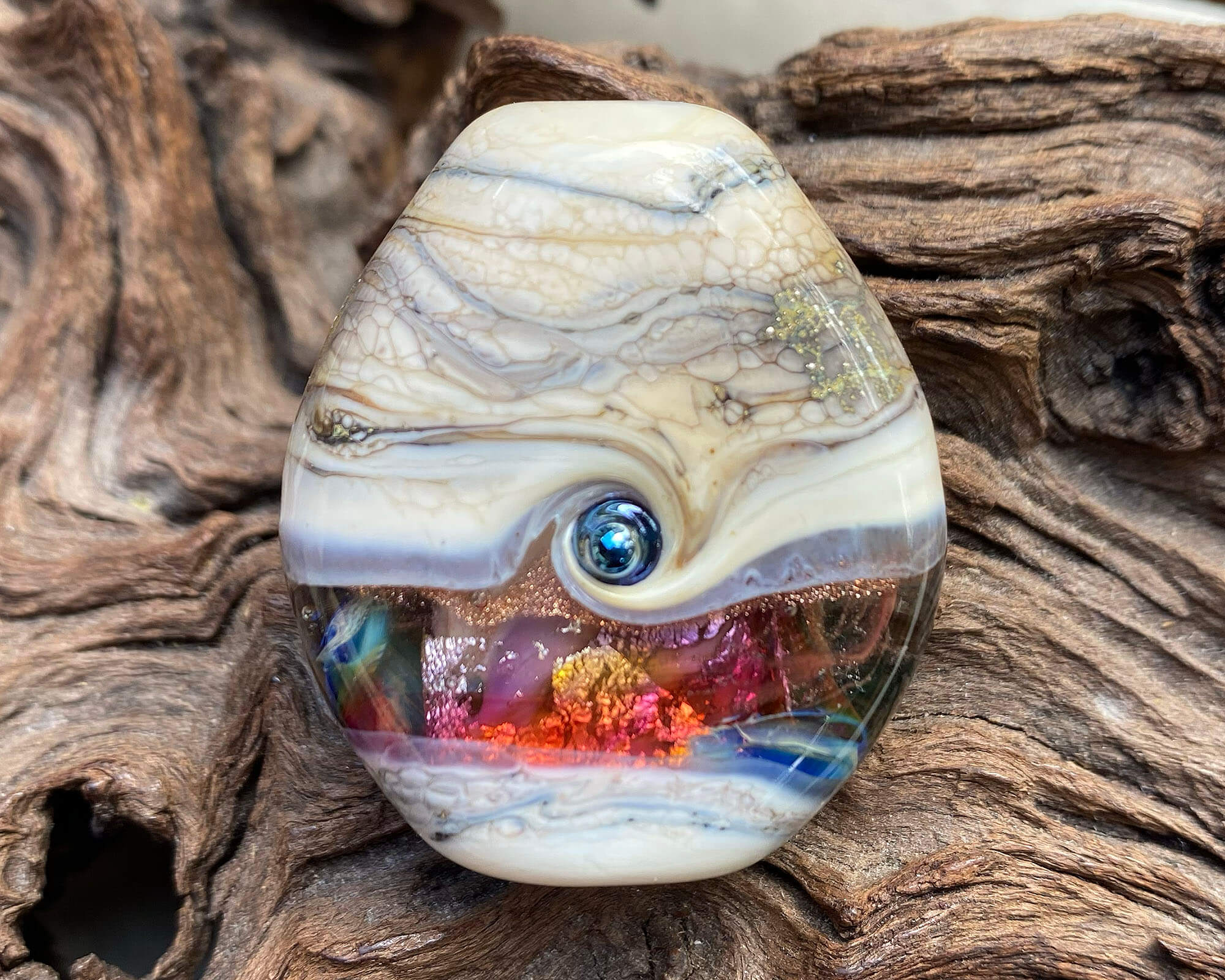 Handmade Rainbow Silver Organic Lampwork Glass Focal Bead for Jewelry Making - Perfect for Necklaces, Bracelets & DIY Craft Projects