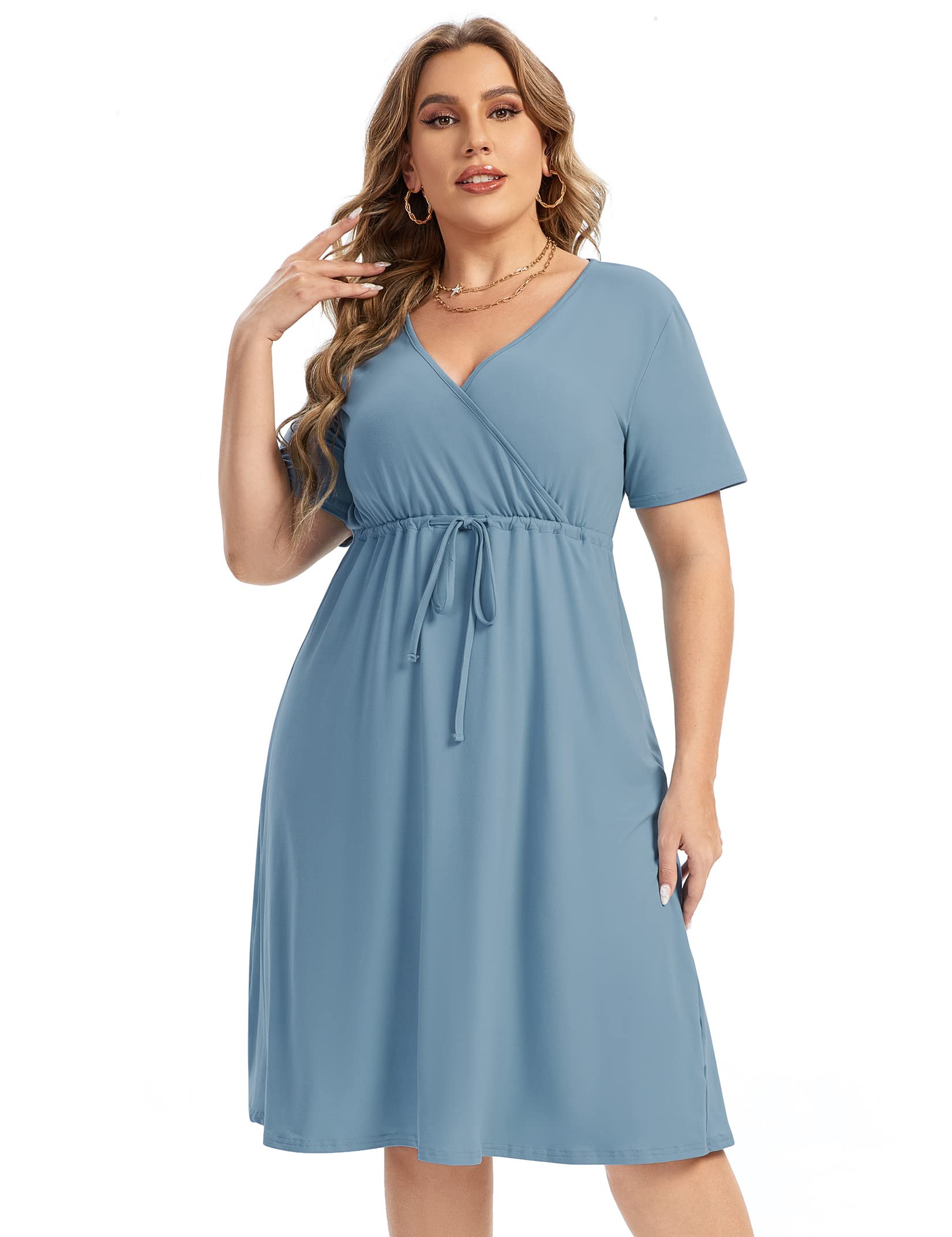 KOJOOIN Women's Plus Size Casual Floral Print Dress - Short Sleeve V-Neck A-Line Ruffle Summer Dress for Women | Perfect for Beach, Party & Everyday Wear