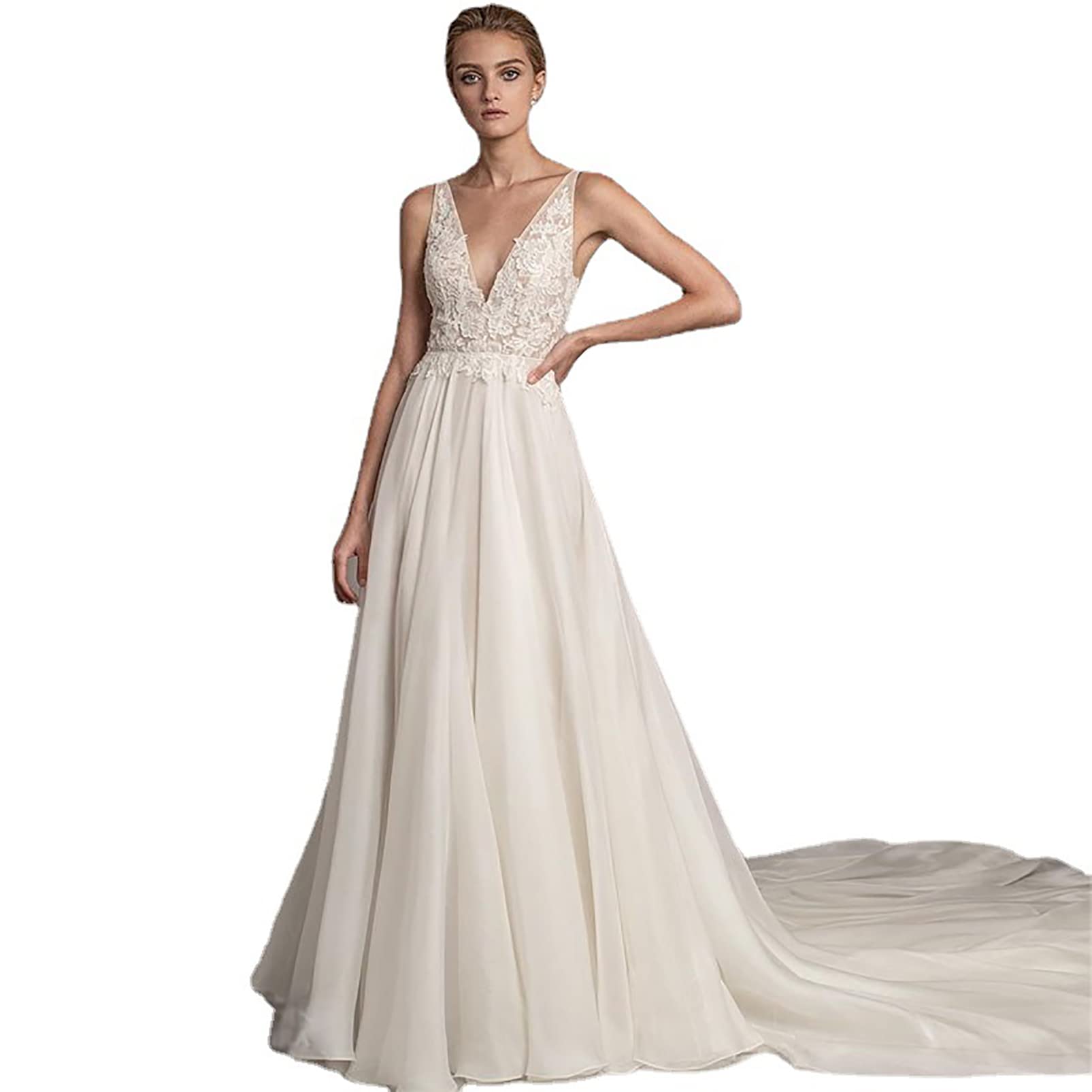 Elegant Women's Sleeveless V-Neck A-Line Evening Wedding Dress - Summer Formal Bridal Gown & Bridesmaid Maxi Dress for Beach Weddings, Garden Parties & Special Occasions
