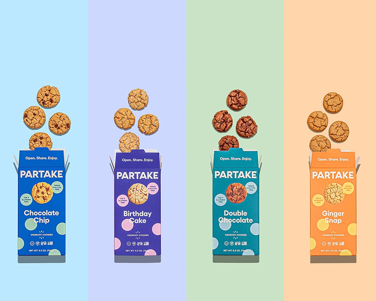 Partake Gluten Free Crunchy Vegan Cookies - 4 Box Variety Pack | Allergy Friendly Snacks (No Peanuts, Soy, Dairy, Tree Nuts, Egg, Sesame) | Healthy School Snacks for Kids, Lunchbox Treats & On-the-Go Vegan Snacking