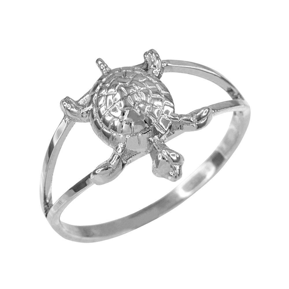 14K White Gold Lucky Turtle Charm Ring for Women - Elegant Dainty Jewelry Gift for Birthday, Anniversary & Everyday Wear