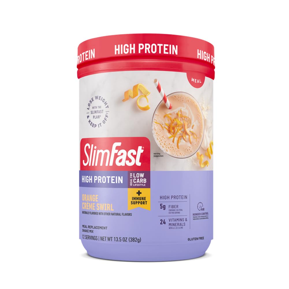 SlimFast Advanced Immunity High Protein Meal Replacement Smoothie Mix - Orange Cream Swirl, 13.5 Oz | Weight Loss Powder for Women & Men | Perfect for Breakfast, Post-Workout & Healthy Snacking