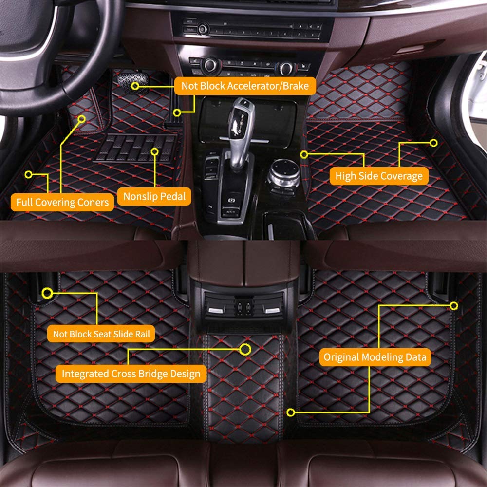 Surekit Custom Fit All-Weather Floor Mats for 2014-2018 S A 4-Door Sedan - Waterproof, Anti-Slip Luxury Leather Car Mats with Full Coverage (Front & Rear, Black/Red) - Perfect for Daily Commute, Road Trips & Winter Protection