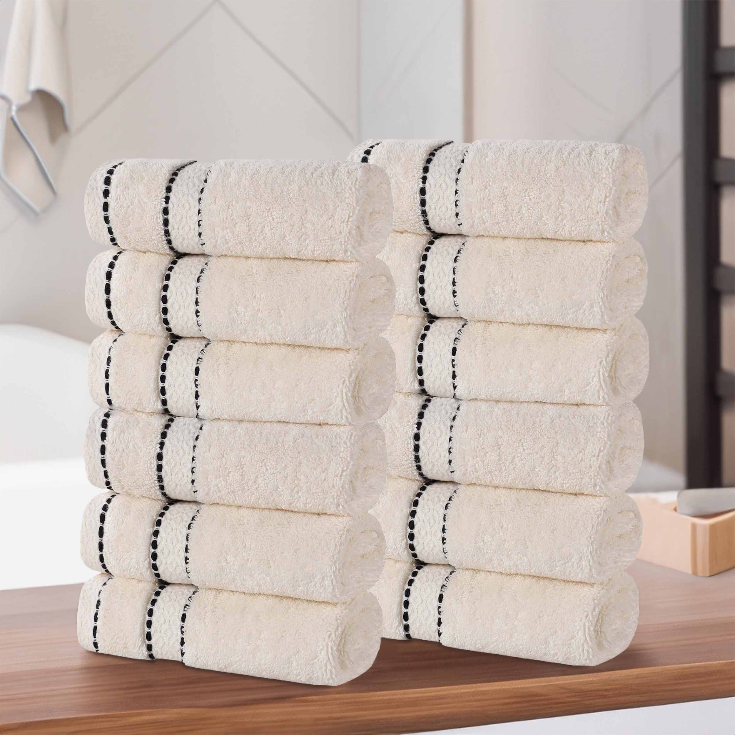 Premium Giza Cotton Dobby Face Towels - Set of 12 | Ultra Absorbent & Soft Egyptian Cotton | Spa, Gym & Travel Essentials | Made in Egypt