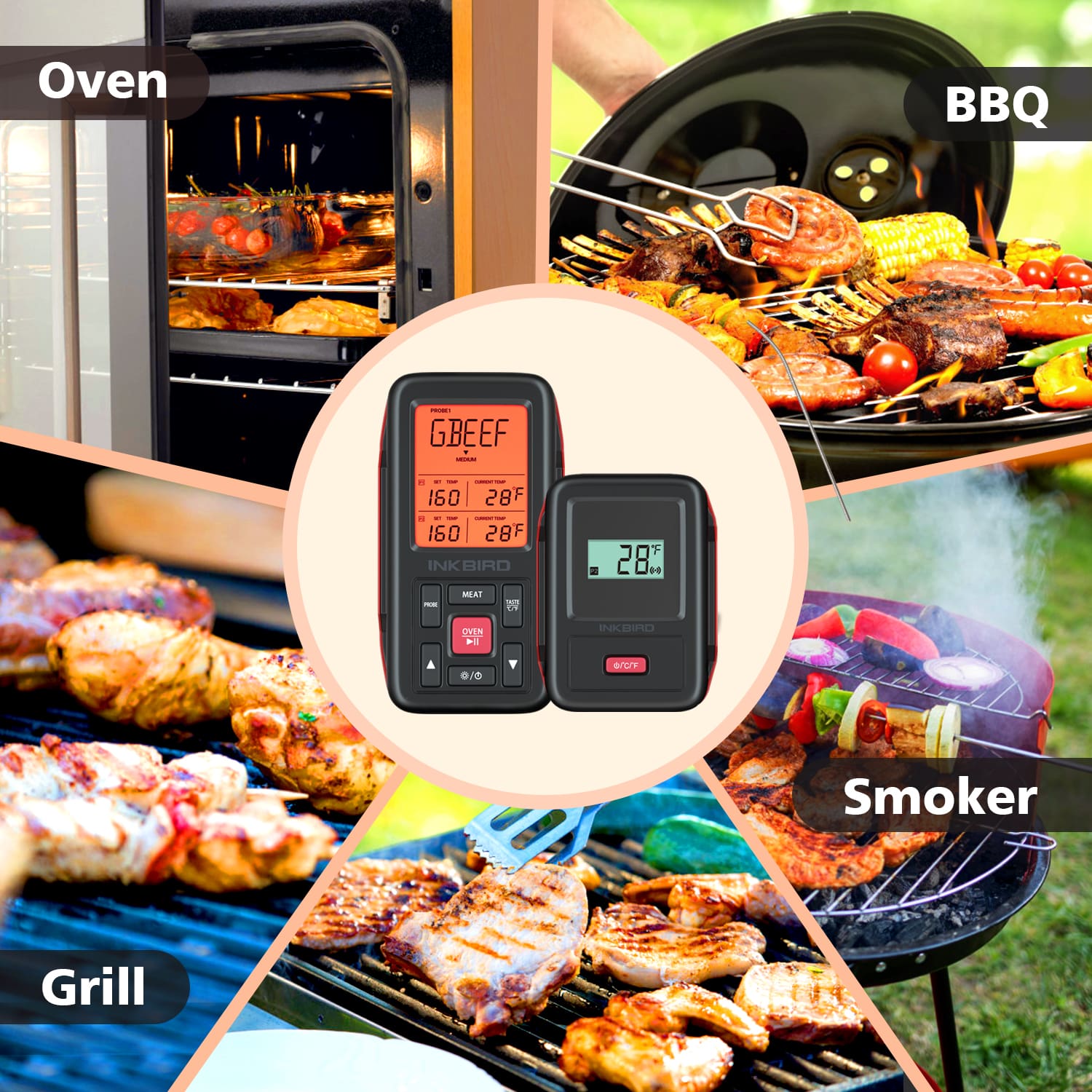 Wireless BBQ Grill Thermometer with Dual Probes - IRF 2SA Digital Meat Thermometer for Smoking, Grilling & Baking - Perfect for Backyard BBQs, Camping & Outdoor Cooking