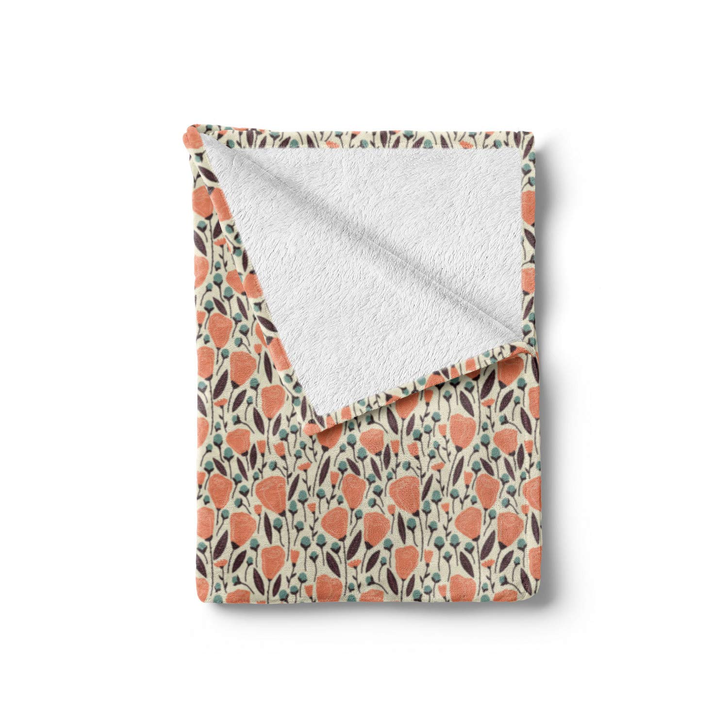Ambesonne Floral Throw Blanket - Soft Fleece Blanket with Garden Leaves & Blossoms Pattern, 60