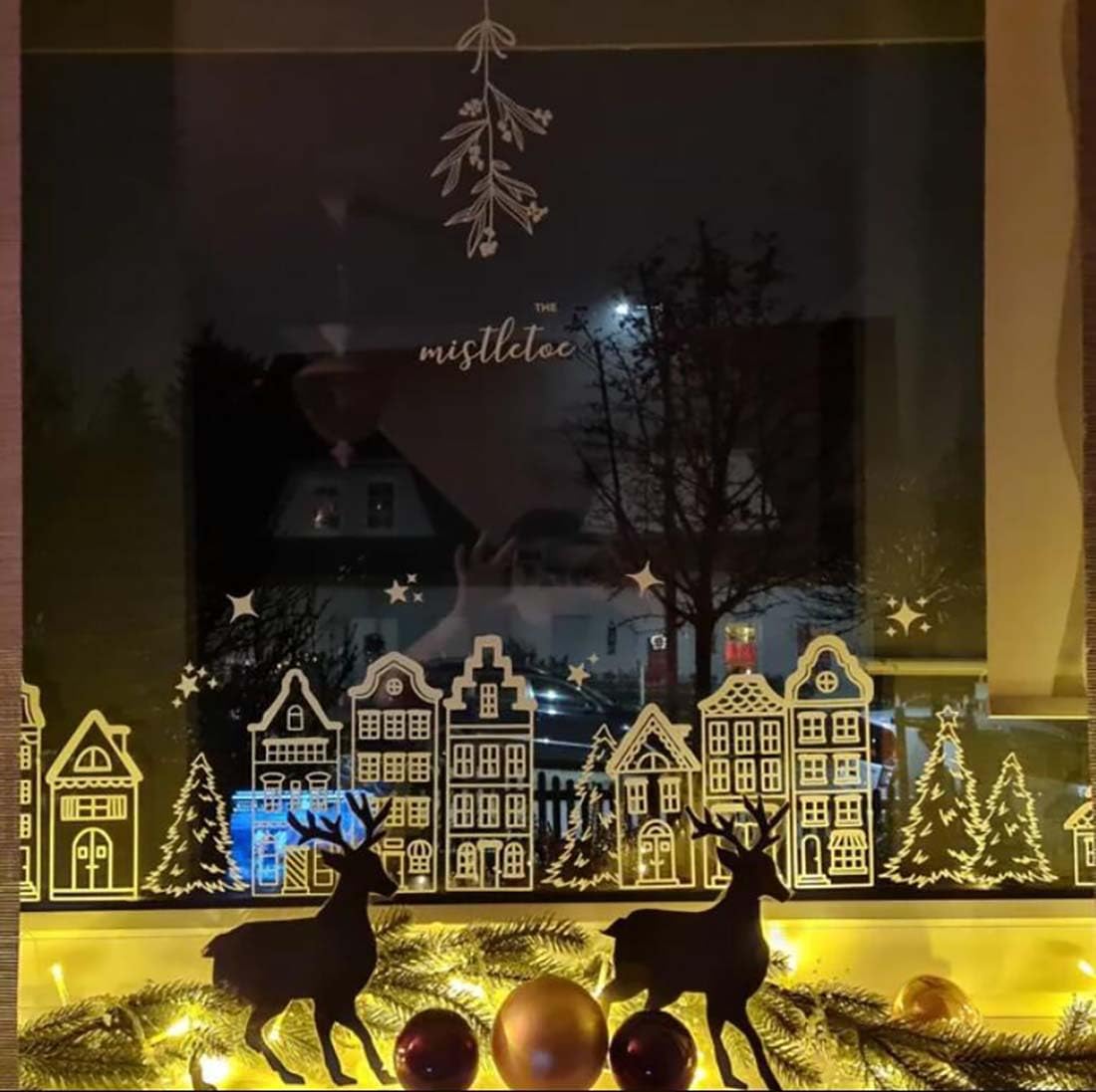 Large Reusable Christmas Stencils for Windows - Xmas Village & Tree House Holiday Drawing Templates for Painting on Wall, Canvas, Paper & Doormat | DIY Home Decor, Holiday Crafts & Festive Gift Wrapping