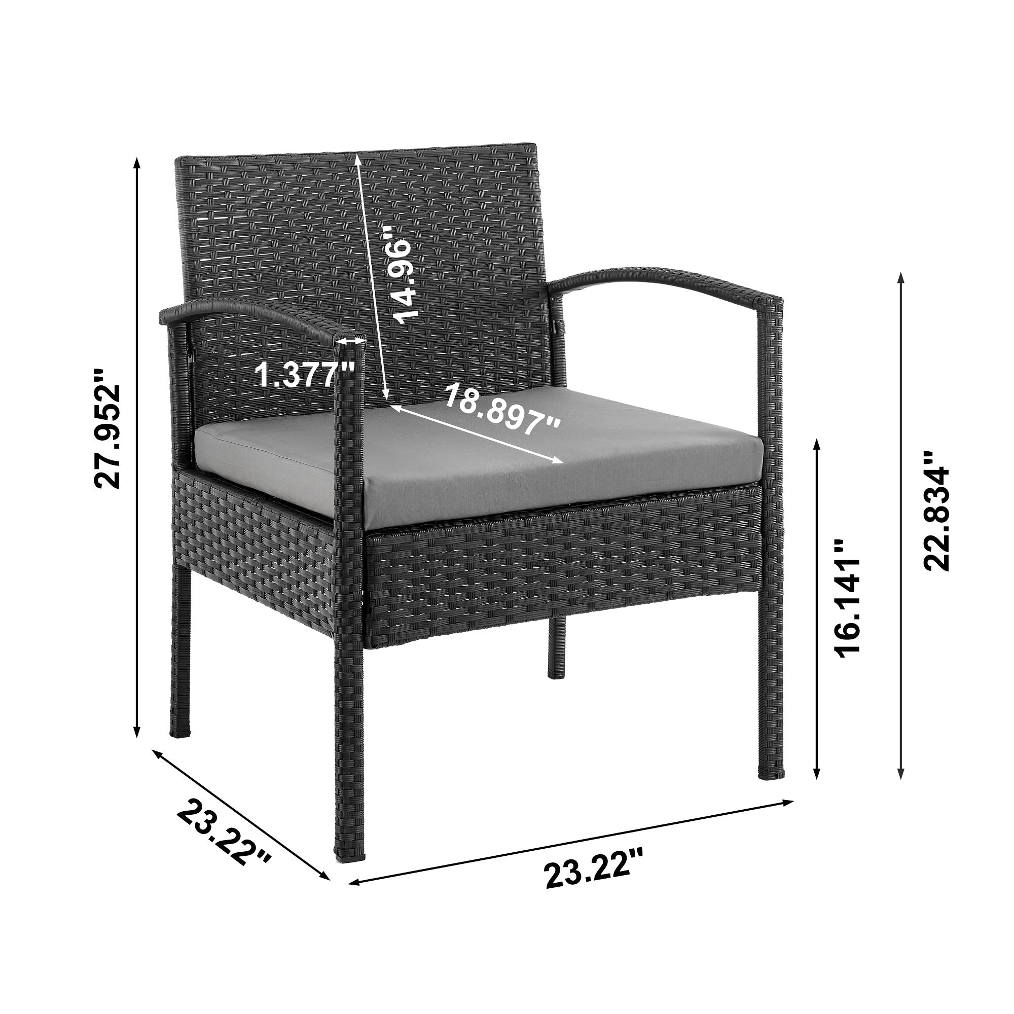 Manhattan Comfort Noli 4-Piece Outdoor Patio Furniture Set - Steel Rattan Conversation Set with 2 Armchairs, Loveseat & Tempered Glass Coffee Table | Waterproof Cushions | Grey | Perfect for Garden, Backyard, Poolside & Terrace Relaxation