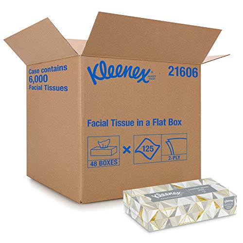Kleenex® Professional Facial Tissue for Business (21606) - 48 Flat Tissue Boxes, 125 Tissues per Box (6,000 Tissues Total) - Bulk Office & Commercial Use for Desks, Reception Areas & Restrooms