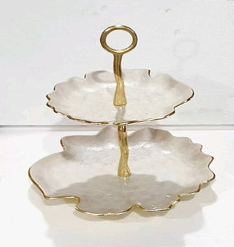 2 Tier Stand Gold/Cream - Elegant Display Shelf for Jewelry, Cosmetics & Home Decor - Perfect for Bedroom, Bathroom & Vanity Organization