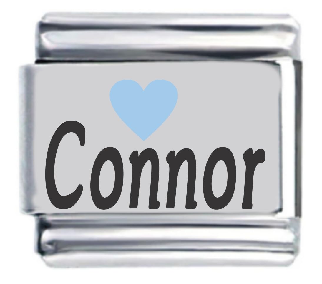 Connor Light Blue Heart Laser Engraved Italian Charm Link Bracelet - Perfect for Gifts, Friendship, and Personalized Jewelry